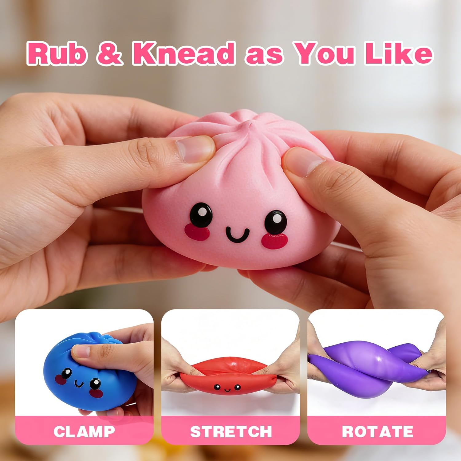 Dumpling Squishies, Dumpling Squishy Mystery Box, Colorful Sensory Squeeze Toys Stress Relief Ball, Bao Bun Fidget Toys Adults & Teens, Soft Handheld Relaxation Toy for Holiday & Birthday Gifts