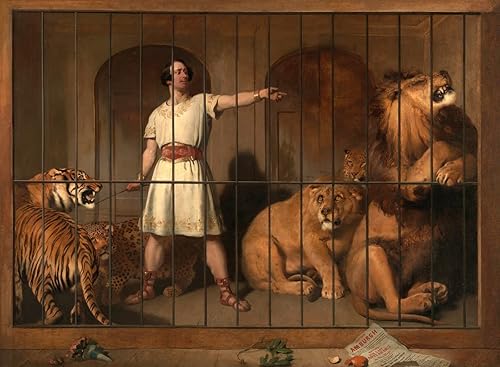 Portrait of Mr. Van Amburgh with His Animals at the London Theatres Lions and Tigers 1847 Painting By Edwin Landseer Repro on Matte Paper 16" X 22"