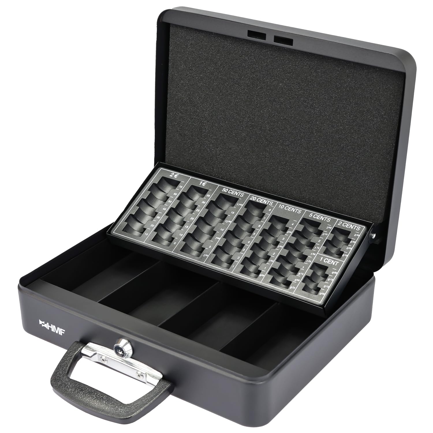 HMF 10016-02 Cash Box with Handle, 30 x 24 x 11 cm, Black