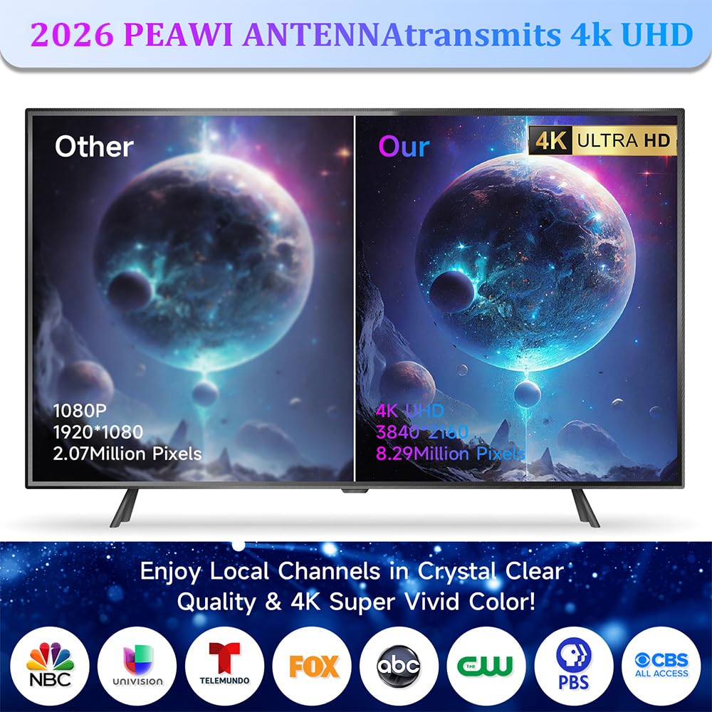 Antena de TV digital para Smart TV, amplificador de señal amplificado mejorado para canales locales gratuitos, recepción VHF UHF 8K 4K 1080p, diseño impermeable para interiores y exteriores con cable