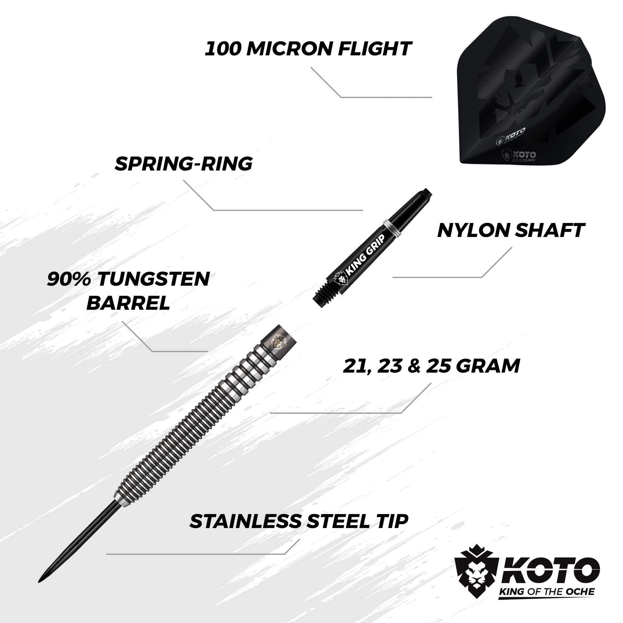 KOTO - Kingcontrol 90% Darts 24g, Dart Arrows, Black, Darts Set Incl. 3 Barrels, KOTO Flights Shafts & Dartwallet, Sturdy Ring Grip KOTO - Kingcontrol 90% Darts 24g, Dart Arrows, Black, Darts Set Incl. 3 Barrels, KOTO Flights Shafts & Dartwallet, Sturdy Ring Grip