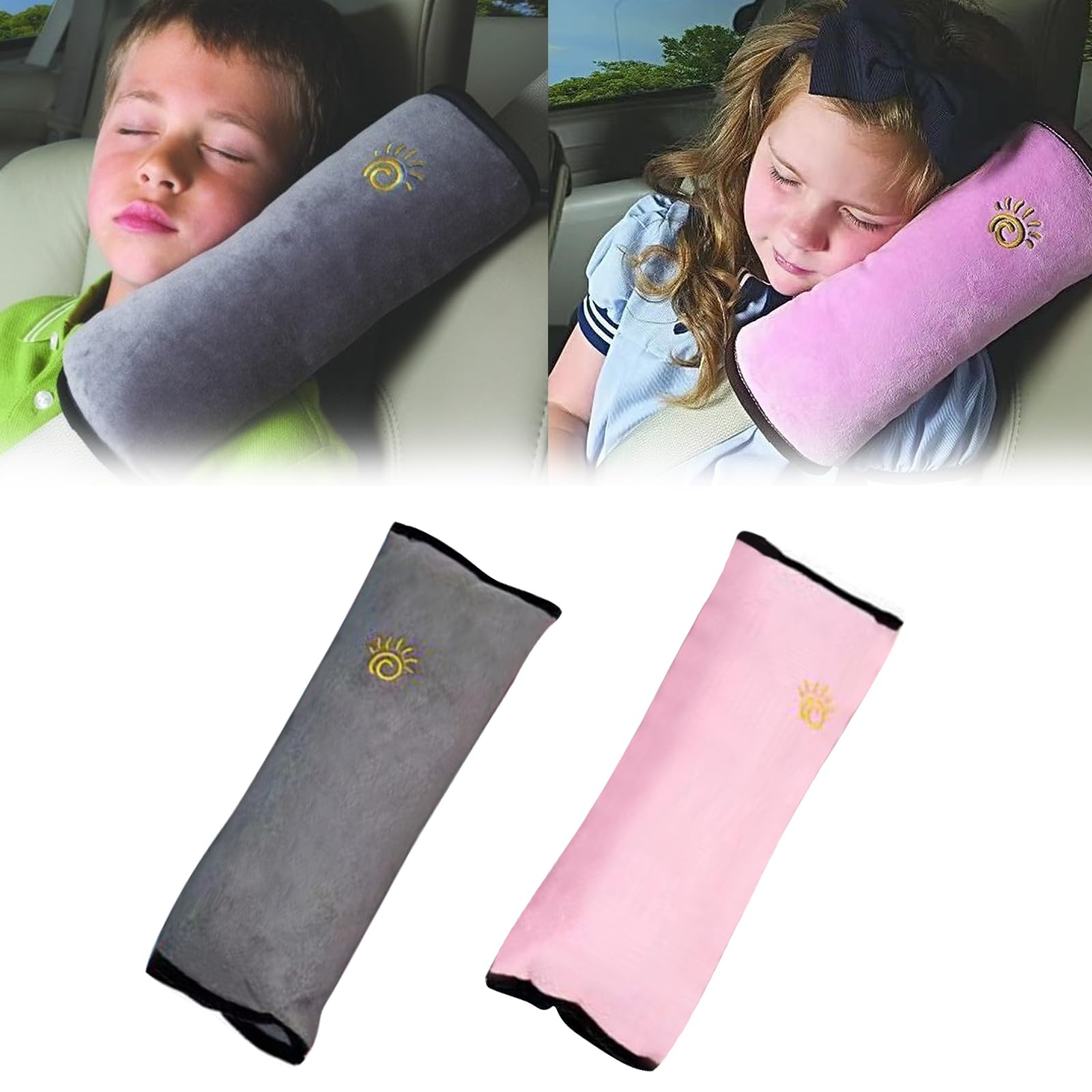 2 protezioni per cinture per bambini, imbottiture per cinture per auto, rimovibili, adatte per l'uso durante le uscite e i viaggi e durante il sonno dei bambini (rosa + grigio)
