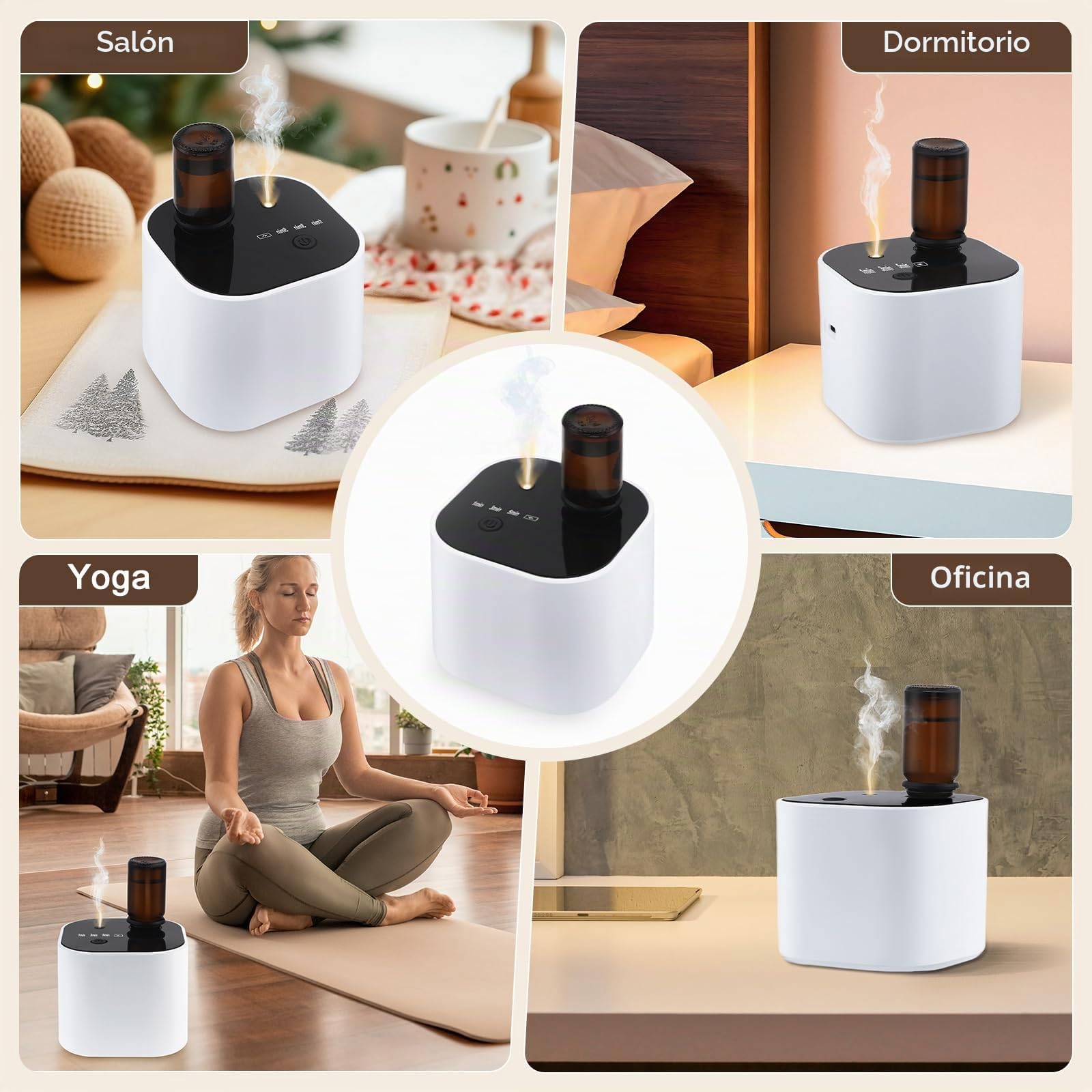 Difusor de aceites esenciales sin agua, mini difusor de aromaterapia inalámbrico con batería, difusor circular de fragancia, adecuado para el hogar, hogar y oficina