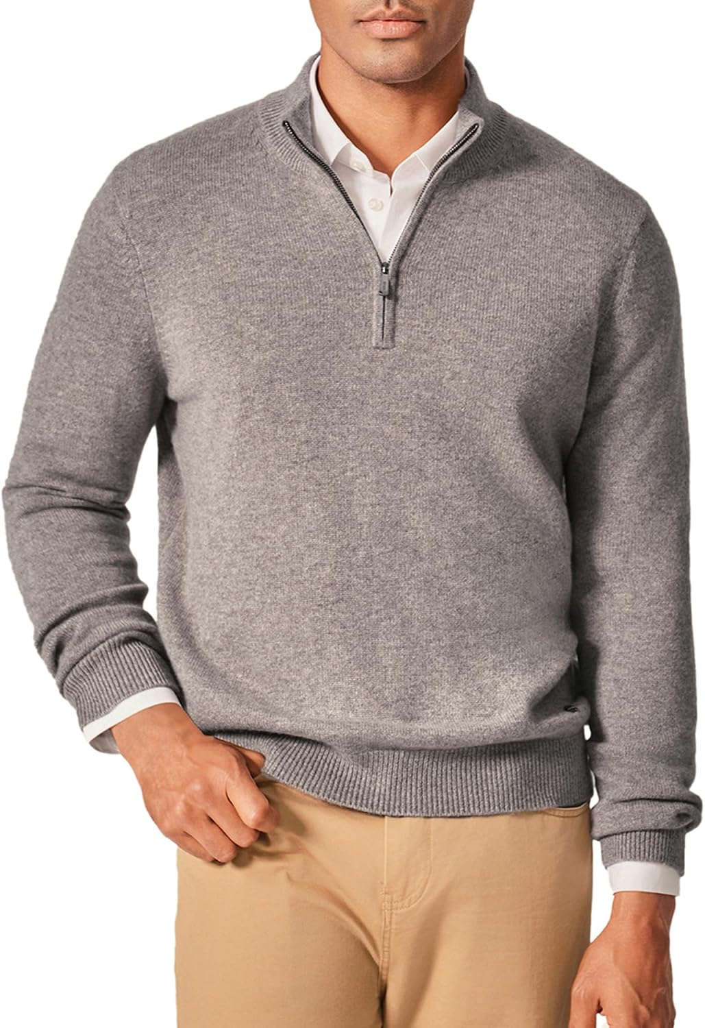 KVSS Men's Mock Neck Half Zip 100% Pure Cashmere Sweater, Pullover Cashmere Sweaters for Mens | Luxury from Inner Mongolia
