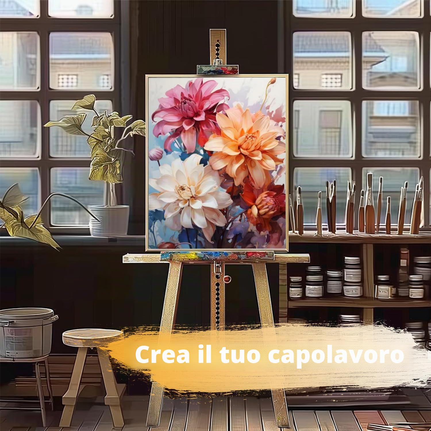 SULISO Dipingere con i Numeri per Adulti Bambini Principianti, Paint by Numbers Kit Fai da Te Olio La Pittura di Numeri Kit Decora la casa Regalo,40 x 50cm Senza Cornice-Crisantemi in fiore