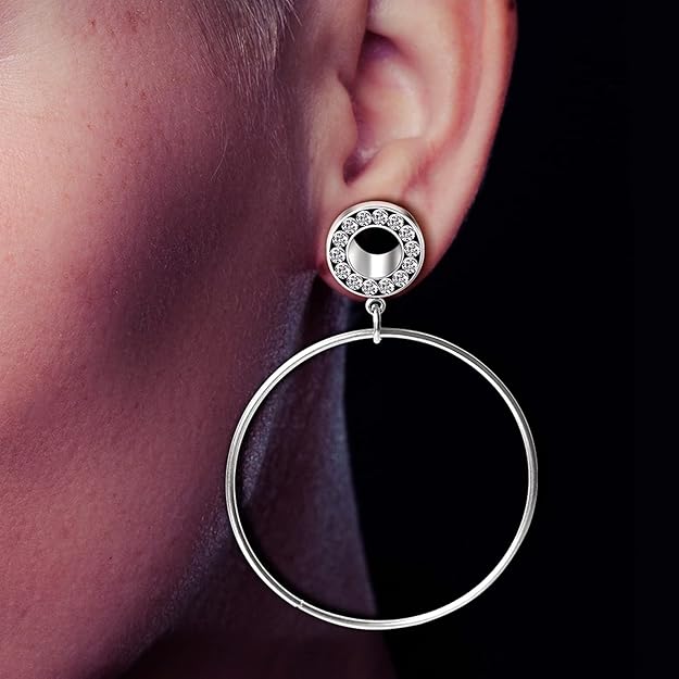 Tunnels D'oreille Tumundo Acier Inox - 1,6 Mm X 14 Mm - Dorés Strass - Neufs