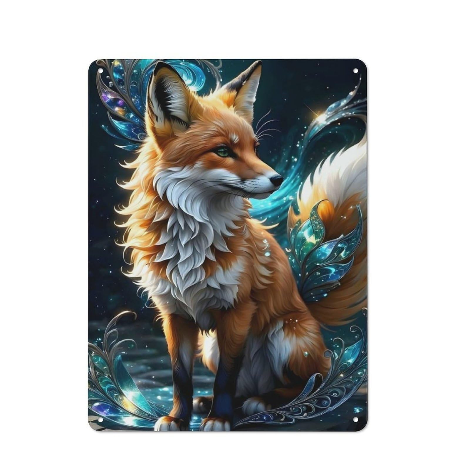 Fox Animal Industrial Metal Wall Decor 40x30cm, Tin Sign for Workshop, Basement, Shed Or Games Room