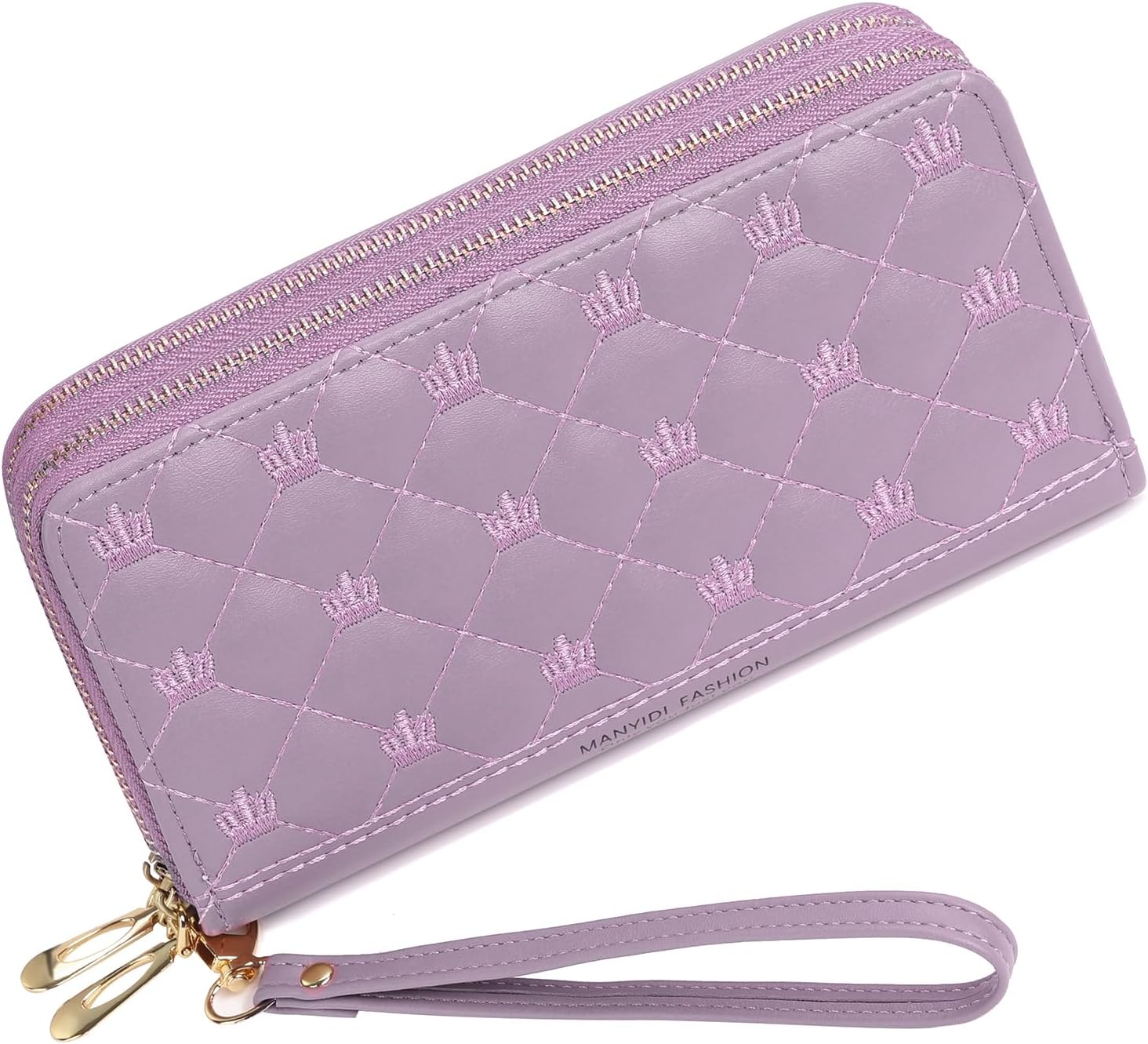 Genuine Leather Wallet for Women RFID Blocking Credit Card Holder with Double Zipper Phone Wristlet Purse (Red)