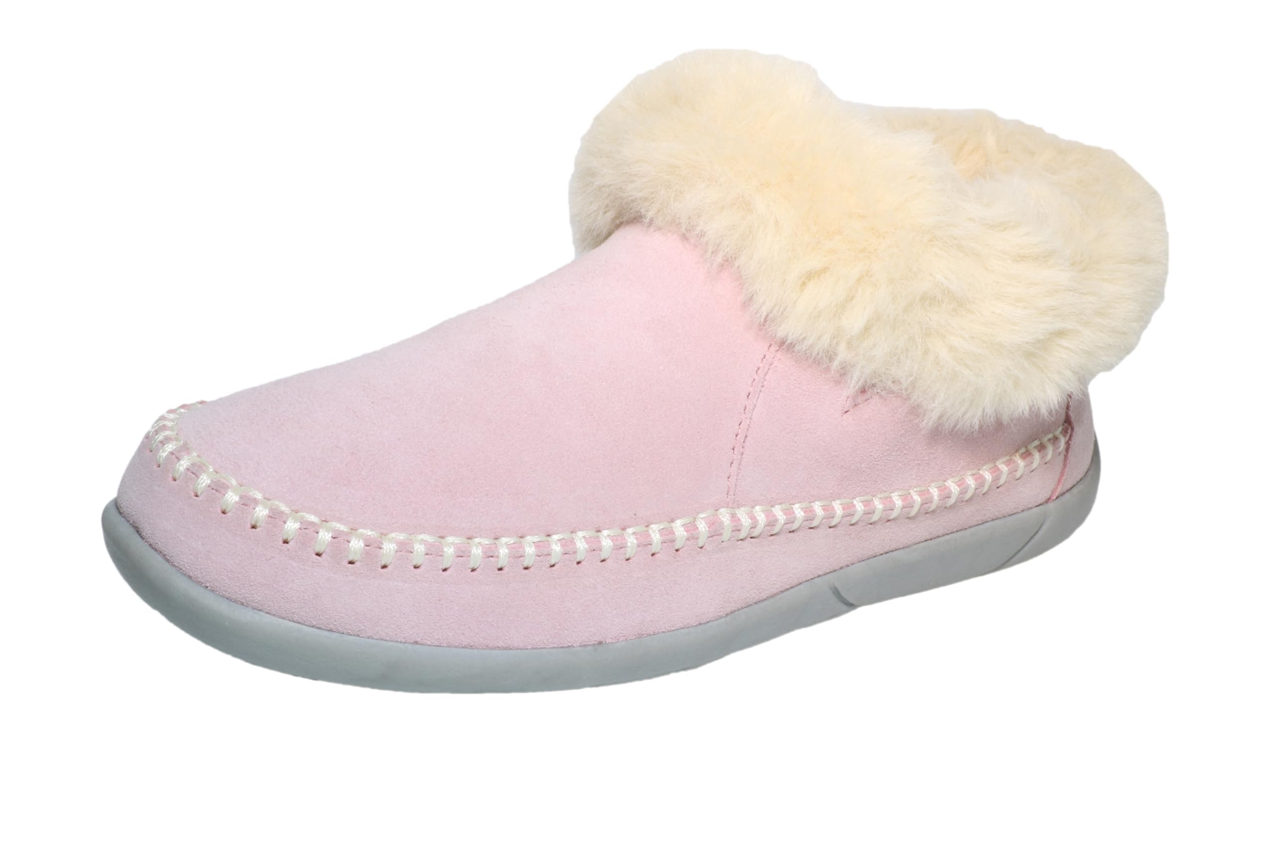 PEDOQU Women's Slippers Genuine Suede Memory Foam Winter House Fluffy Slippers with Faux Fur Collar and Sheepskin Insole Indoor and Outdoor Warm Shoes Rubber Sole