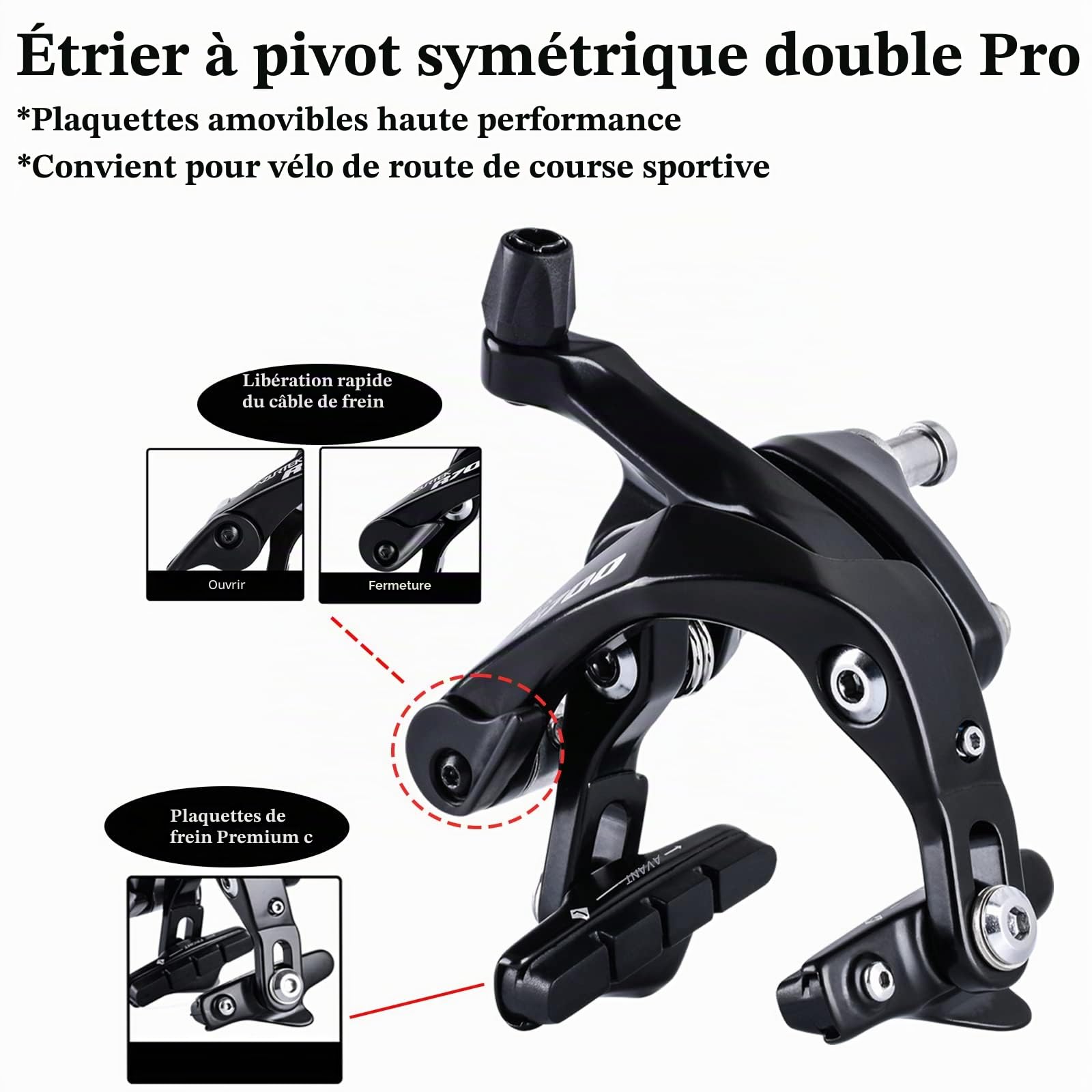 RVC-01-3/RUJOI Étriers de Frein Route à Double Pivot – Freins à Tirage Latéral en Aluminium Léger pour Course, Vélo Urbain et Loisir – Réglage Facile et Puissance de Freinage Fiable