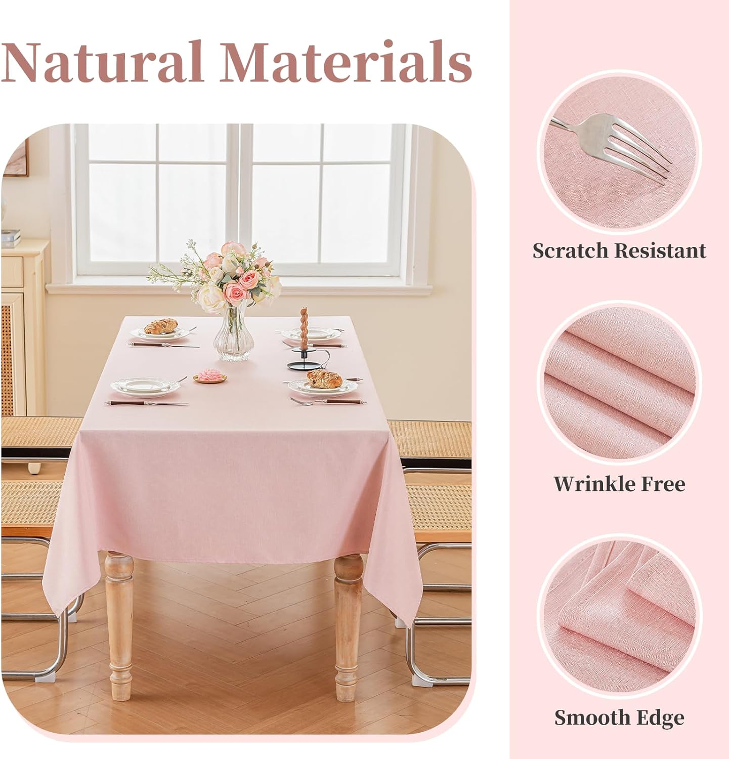 Alsoo Valentines Table Cloth Rectangle Table, 60×106 Inch Linen Textured Table Cloth Waterproof Tablecloths Wrinkle Free Fabric Farmhouse Table Cover for Dining Parties Buffets Holidays,Light Pink