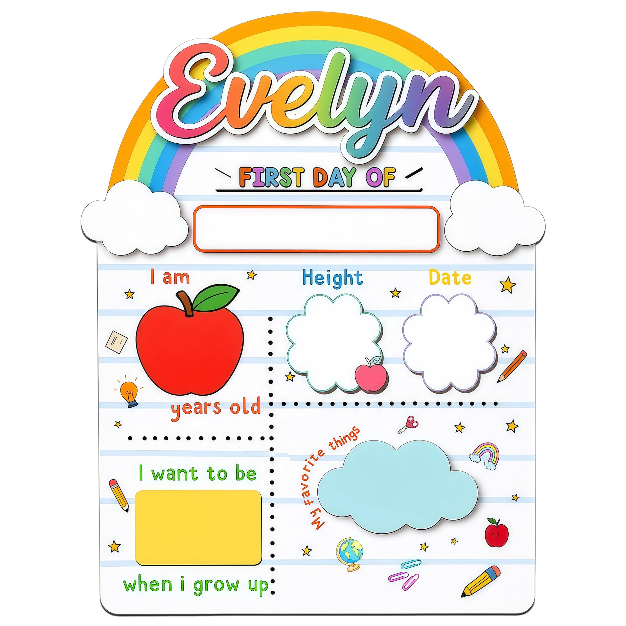 Personalised First Day of School Board with Name, Last Day of School Board, Reusable Back to School Chalkboard 1st for Kindergarten Preschool, Wooden Milestone Keepsake Gifts