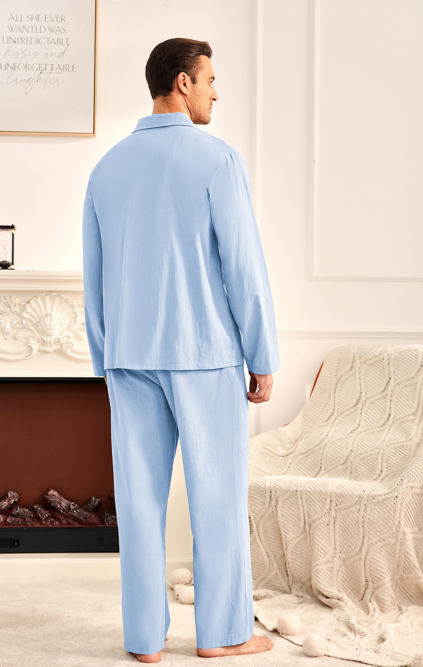 Ekouaer Piżama męska, długa, bawełna, dwuczęściowa bielizna nocna, długi rękaw, odzież wypoczynkowa, zimowa, S-XXL