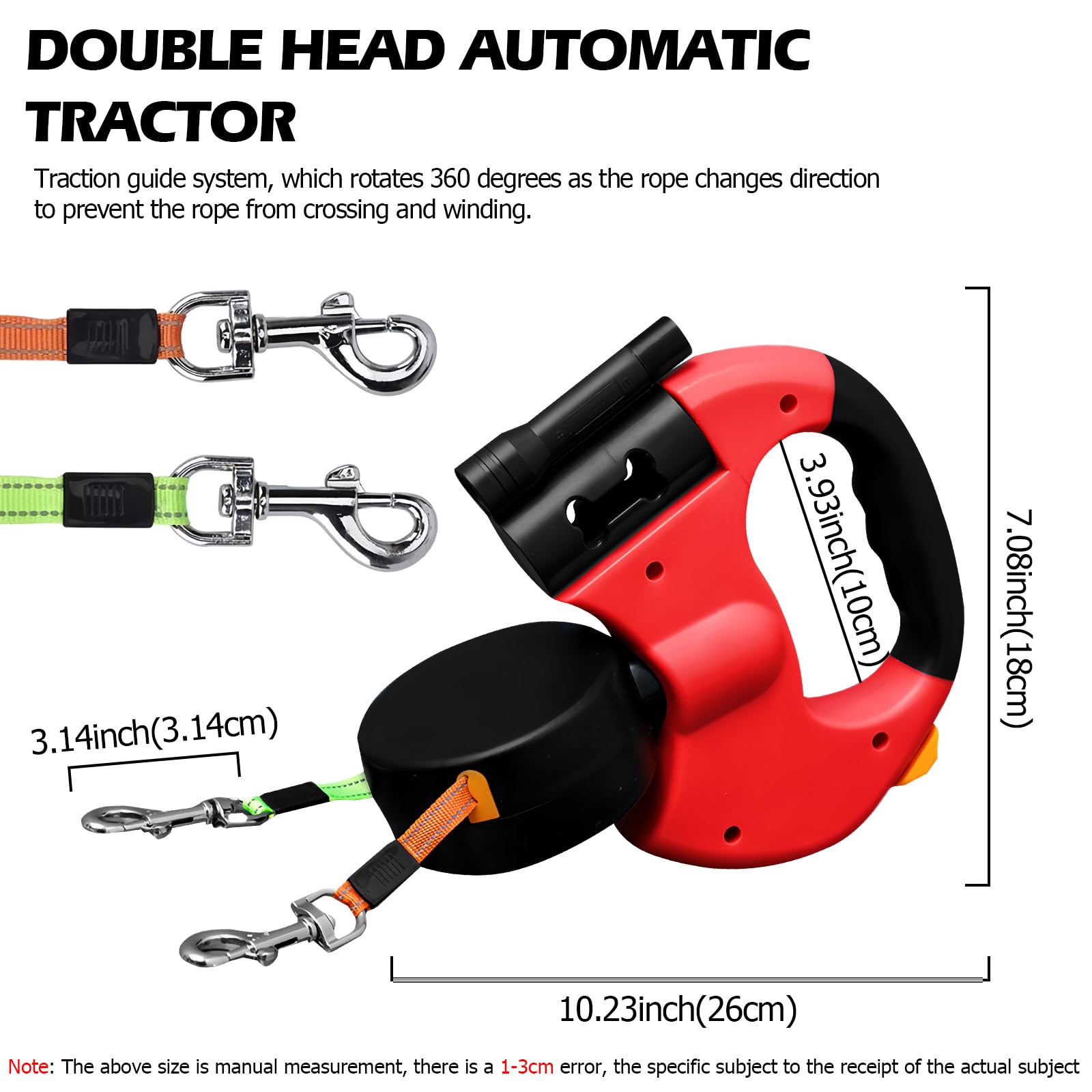 Laisse pour Chien, Laisse Chien Enrouleur, Double Laisse pour 2 Chiens, Enrouleur, Extensible, Rétractable, 3 Metres, 360º sans Enchevetrement, pour Moyens et Grands Chiens