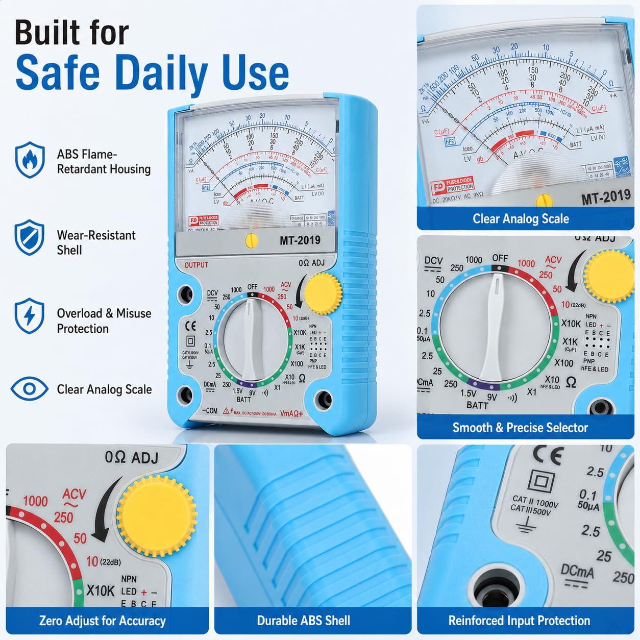 Multimetro Analogico Tester Elettricista Con Puntali | Tester Elettrico Multimetro Voltmetro Amperometro Ohmetro Tascabile Per Ac/Dc Tensione, Dc Corrente, Resistenza E Batterie