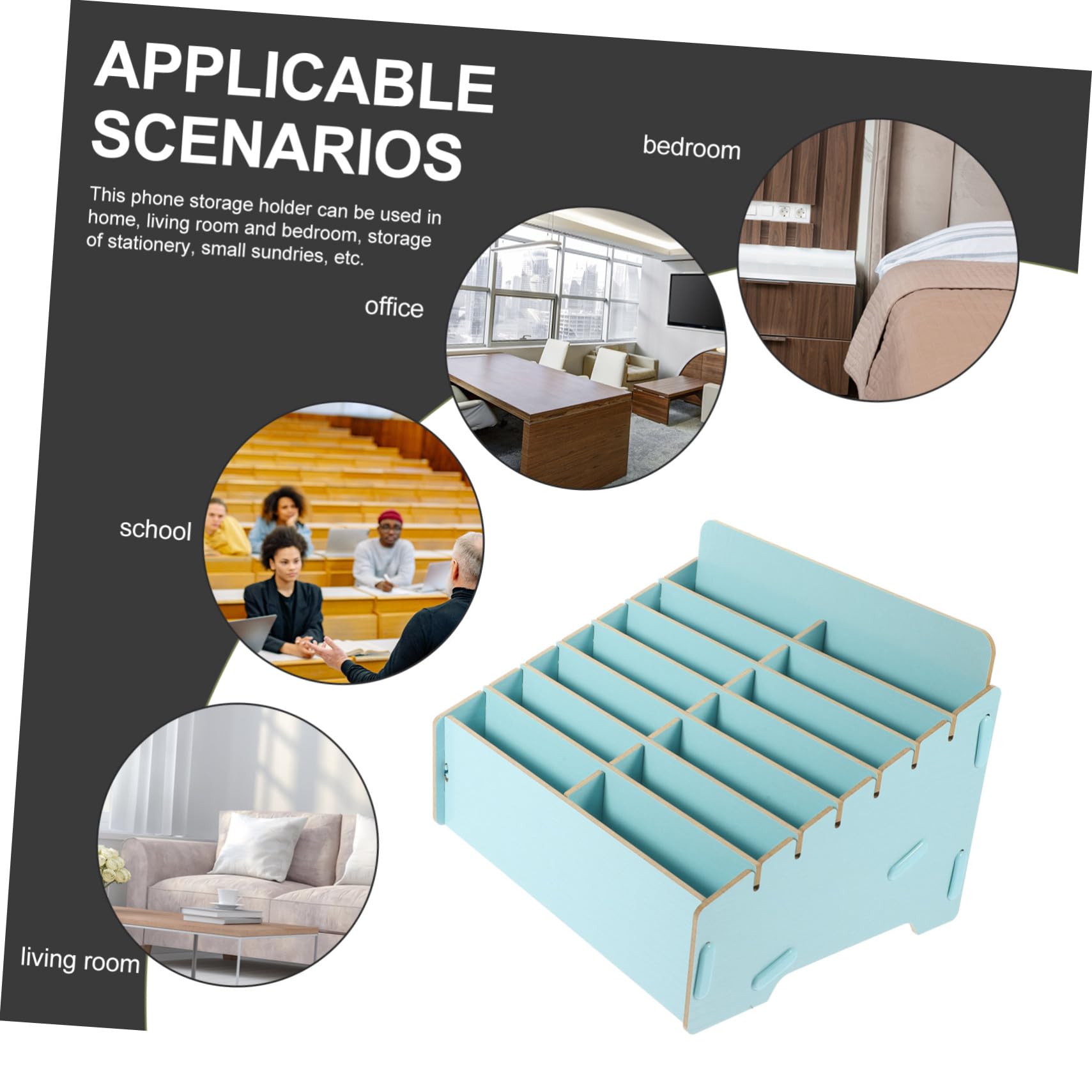 PLAFOPE Scatola Porta Cellulare Organizer per Scrivania Scomparti Multipli in Legno Funzionale e Robusto Stile Rustico Semplice per Casa e Ufficio