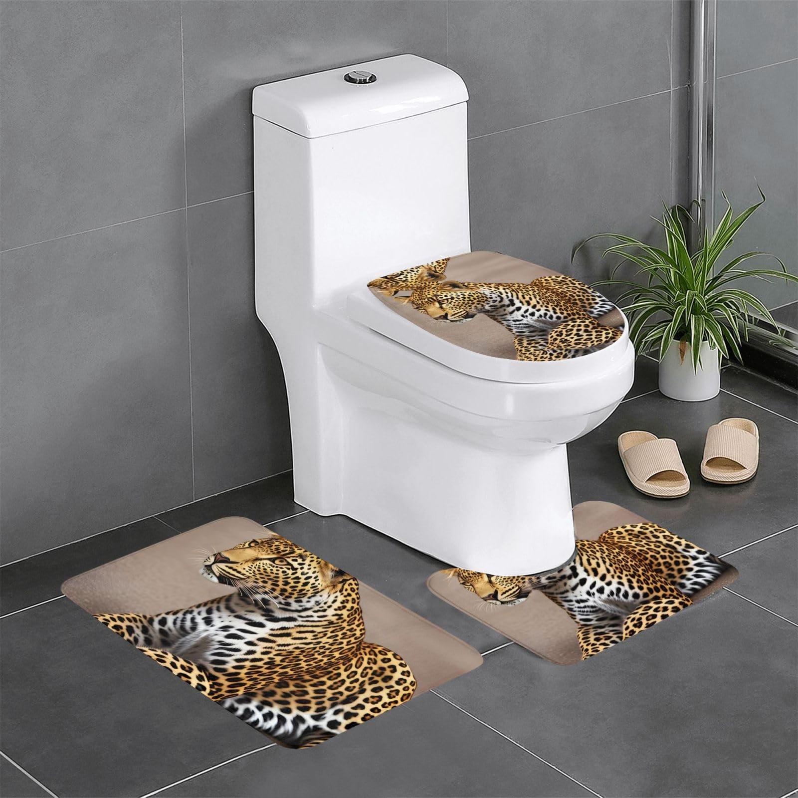 Tapis de salle de bain antidérapants imprimé léopard pour une décoration moderne de coiffeuse