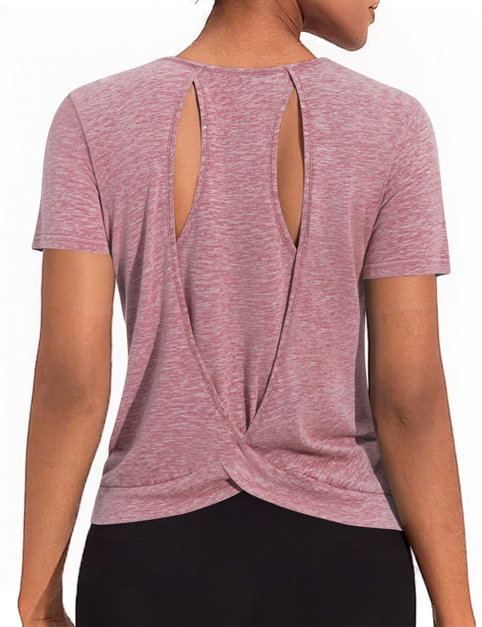 Gyabnw Sportshirt Damen Oberteile kurzärm Rundhals Rückseite Ausgehöhlt Funktionsshirt Leicht Activewear für Damen
