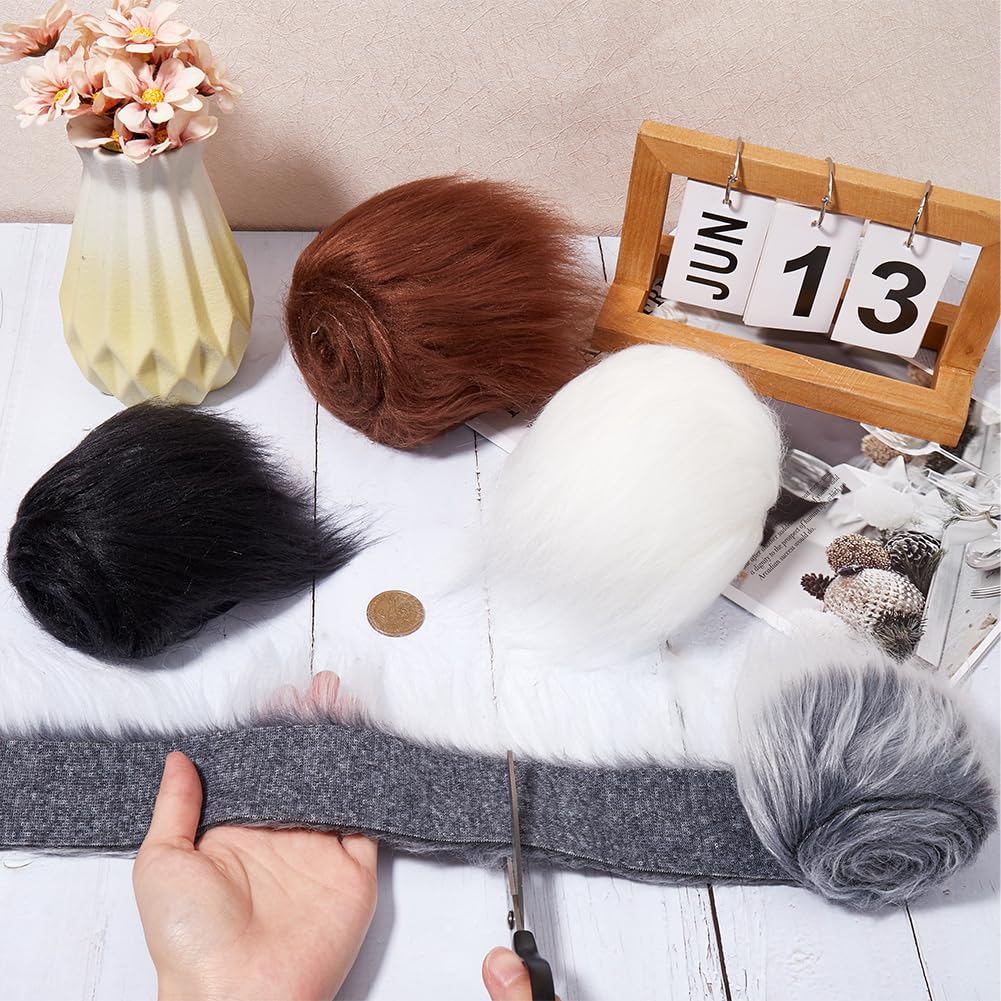 GORGECRAFT 4 Colors 2" x 60" Faux Fox Fur Fabric Christmas Shaggy Synthetic Plush Patch White Black Cream Gray Brown Fluffy Fuzzy Fur Scrap Trim Ribbon Sewing Fur Cuts for Crafts Santa Claus Halloween - Image 3