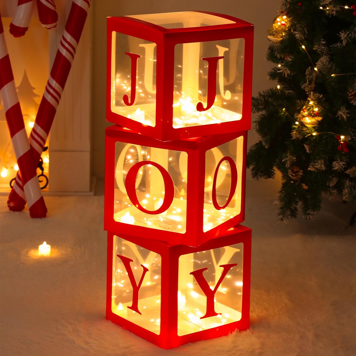 Christmas Decorations Large Red Transparent Light Box, Holiday Party Home Fireplace Decor Christmas Decorations Large Red Transparent Light Box, Holiday Party Home Fireplace Decor