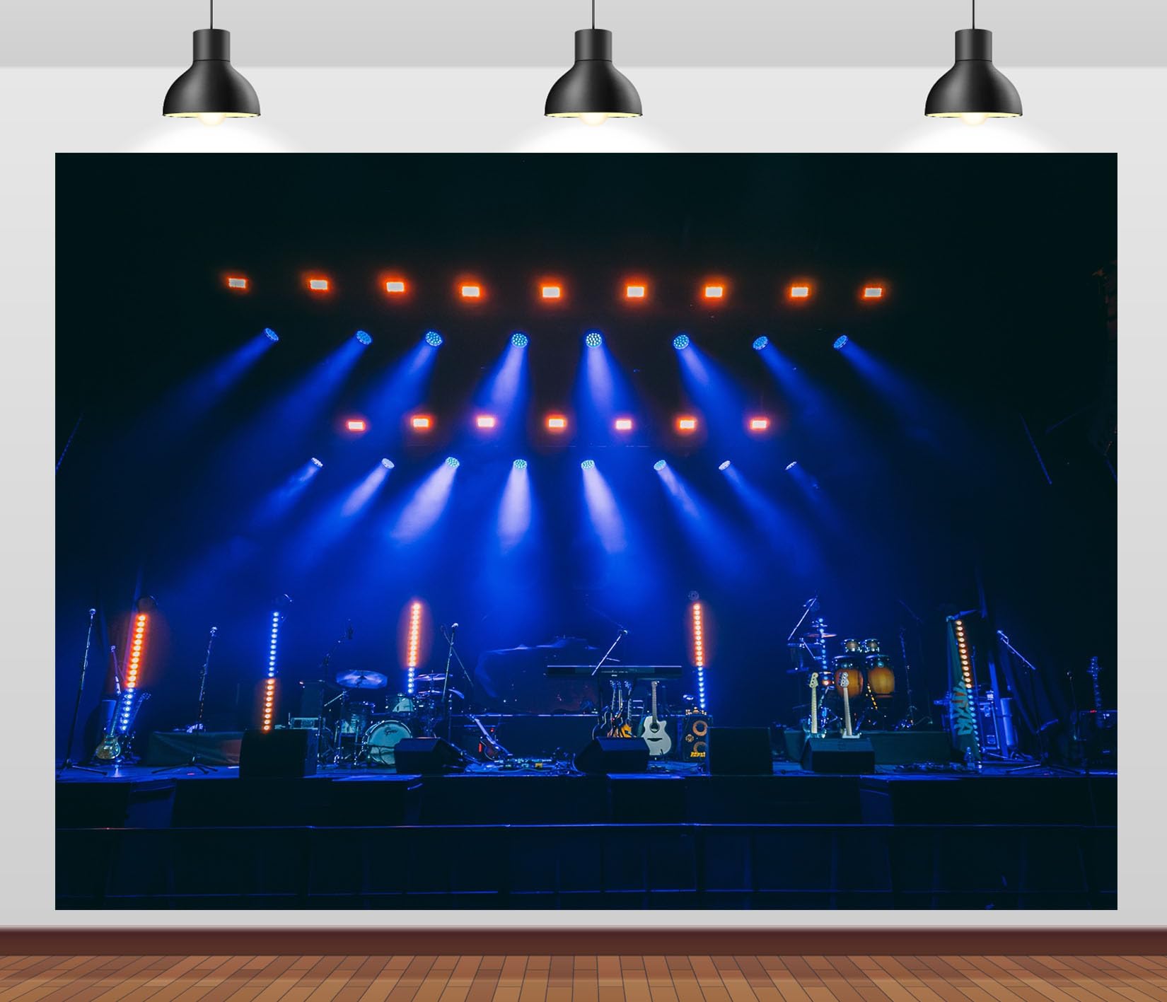 10x6.5FT (3x2m) Palco Blu Con Strumenti Sfondo Fotografico
