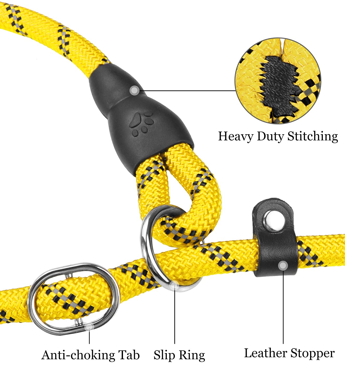 TagME Riflessivo Guinzaglio per Cani Taglia Piccola,Guinzaglio Retriever, Guinzaglio Addestramento per Cani,Ø8mm x 185cm,Giallo