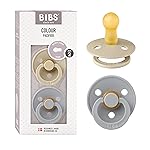 BIBS Pacifiers Colour Collection | Natural Rubber Baby Pacifier | Set of 2 BPA-Free Soothers | Made in Denmark | 6+ Months (Pack of 2) | Vanilla/Cloud