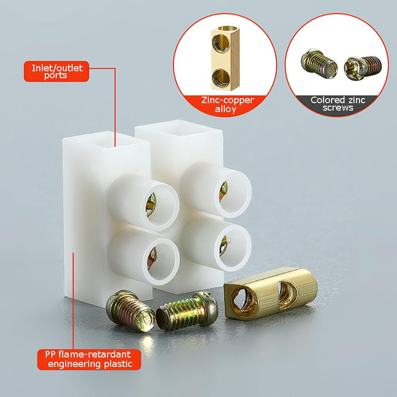 10-Piece 10A 2-Position Screw Terminal Block Set, Quick Wire Connector Blocks for LED Lighting, Zinc-Copper Alloy Contacts