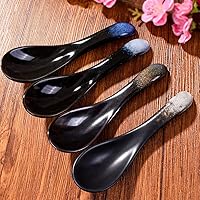 Vista 5 de Juego de 4 cucharas de sopa asiáticas de cerámica, cucharadas chinas y japonesas, cucharas de arroz de porcelana para Ramen Pho Miso y Wonton