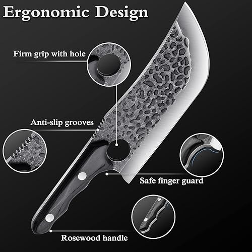 Miniatura 5 de TIJERAS Cuchillo de carnicero para cortar carne, cuchillo de carnicero de alto carbono con mango de madera, cuchillo japonés japonés forjado a mano