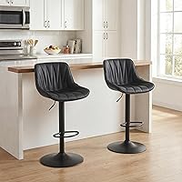 Vista 4 de YOUNIKE Bar Stools Set of 2 for Kitchen Island, Black Swivel Tall Bar Stools, Adjustable Barstools with Back, Faux Leather Padded Stools, Modern