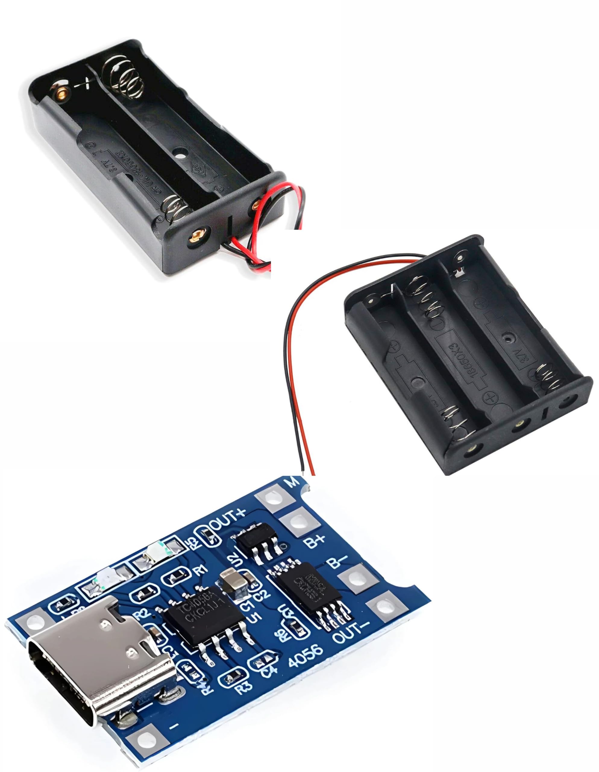 Micro USB Type C Mini Plug 5V 1A 18650 Battery Charging Protection Board (C-Type) with Battery Holder, 2 & 3-Slot Options, Wire Leads-image-10