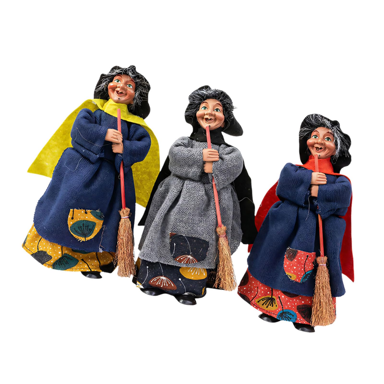 ZEPFJHE 3Pcs Festival Witch Figure Ornament Cloth Broom Wizard Figurine Decoration for Mantel Window Holiday Party Decoration Halloween Necromancer Brush Deck