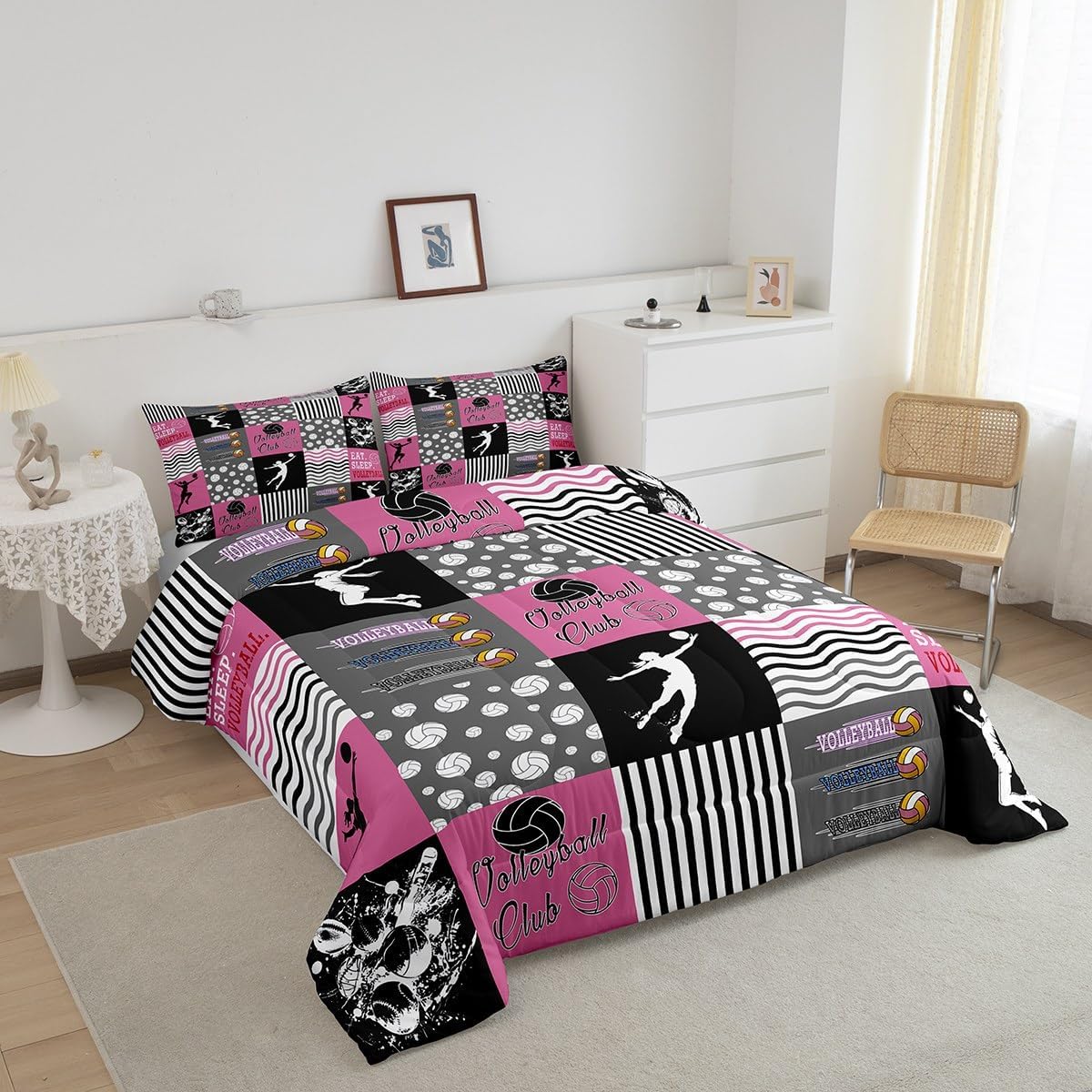 Feelyou Volleyball Comforter Set Twin Size for Kids Teens Girls Woman Sports Game Bedding Set Ultra Soft Ball Sports Theme Duvet Quilt Volleyball Player Duvet Bedroom Decor Ball Games