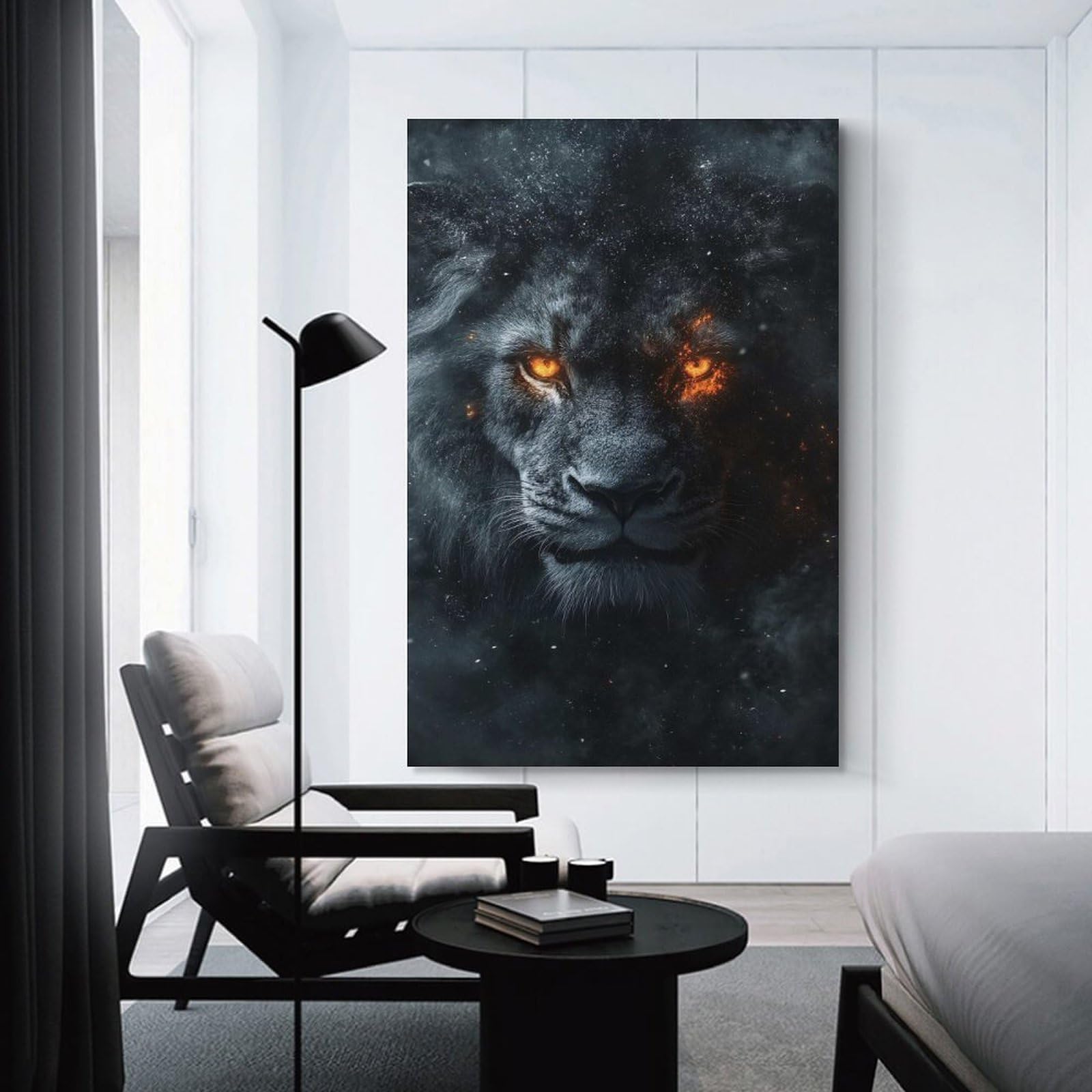 Junmoney Lion with Fiery Eyes Wall Art Print, 24x36inch(60x90cm), for Corridors, Hallways Or Apartment Entries, Wall Decor to Refresh Empty Corners