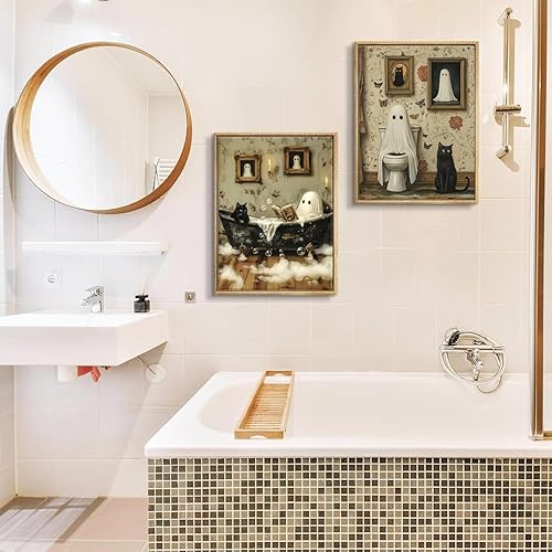 Miniatura 2 de 2 piezas divertidas de fantasmas para baño, arte de pared de fantasma espeluznante en el inodoro, decoración de pared de espectro gótico y lindo