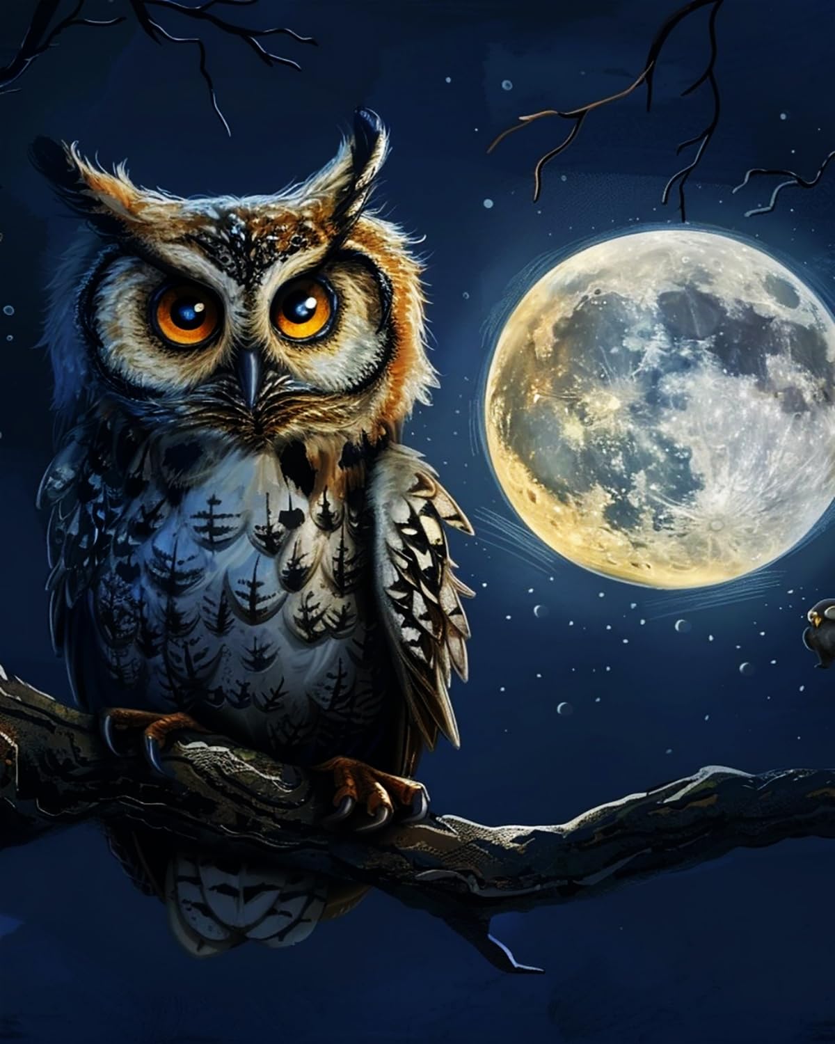 LIUBAISHI Paint by Numbers Kit for Adults, Moonlit Night Owl, 40x50 cm, Acrylic on Canvas, with 3 Brushes, 240 g