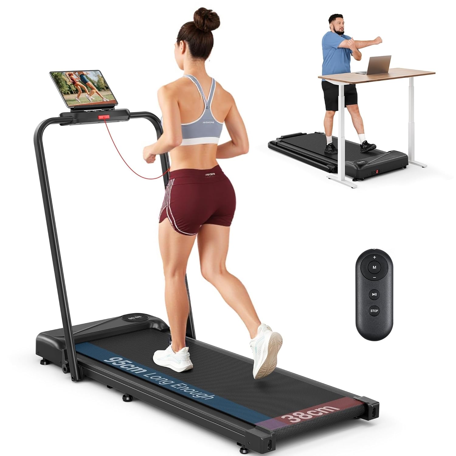 THERUN Laufband für Zuhause Klappbar, Walking Pad Leise mit Handlauf&LED-Anzeige, Treadmill bis 10 km/h,Doppelte Stoßdämpfung Laufband Schreibtisch für Zuhause&Büro, Keine...