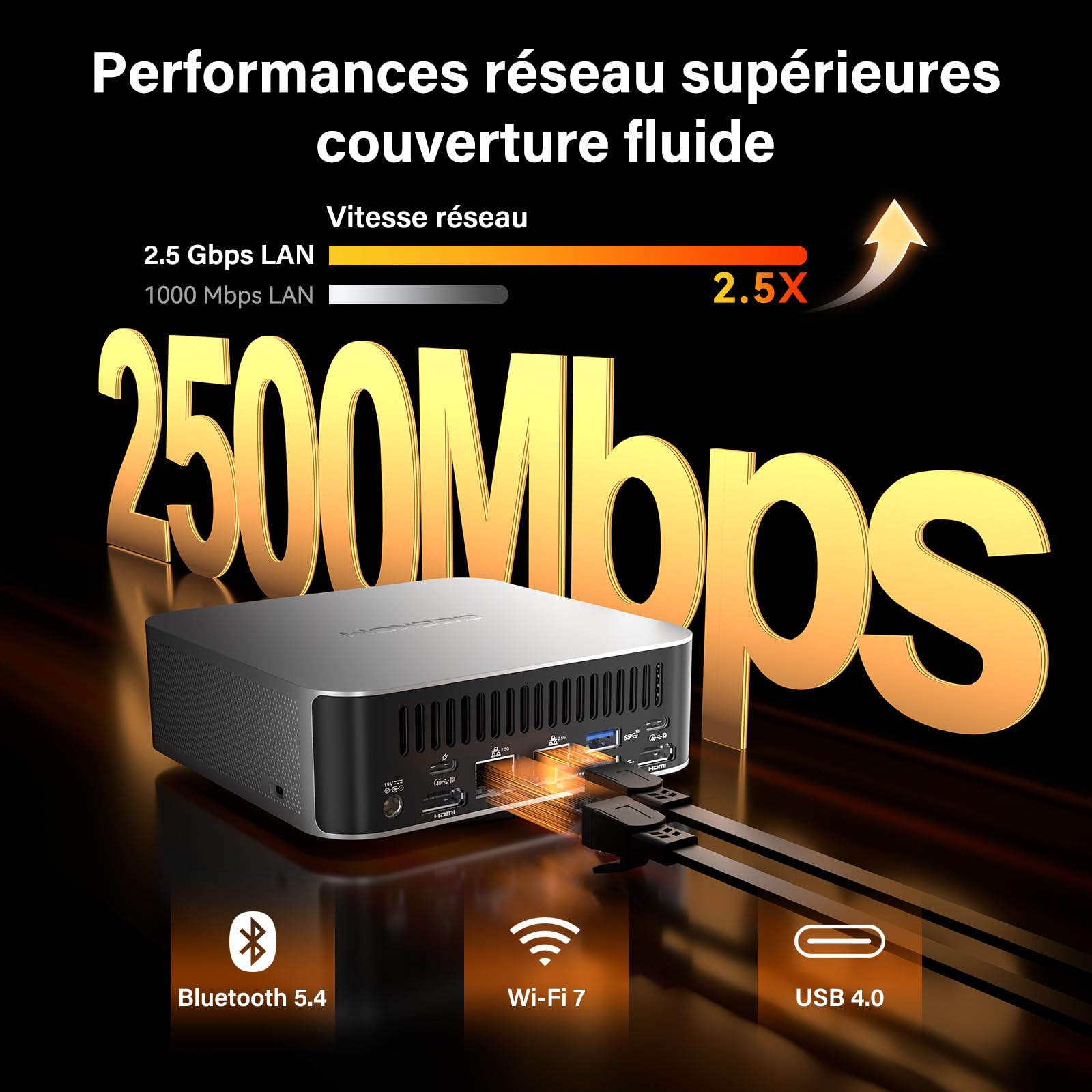 GEEKOM AI Mini PC A9 Max AMD Ryzen AI 9 HX 370 32 Go DDR5 SSD 2 To Dual LAN 2,5 G Windows 11 Pro