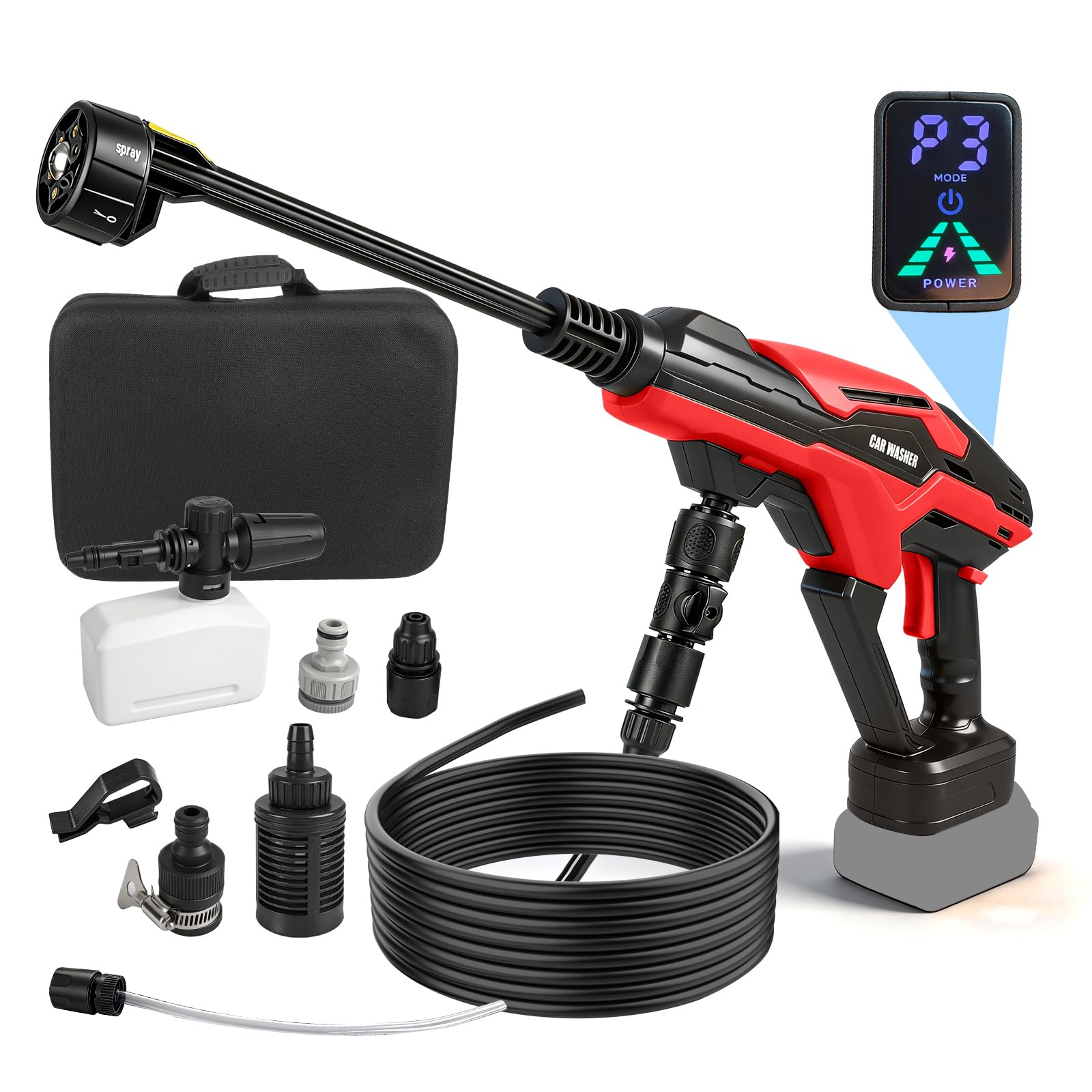 Cordless Pressure Washer Compatible with Milwaukee 18V, 990 PSI Brushless Handheld Power Washer with 6-in-1 Nozzle Foam Cannon for Car Yard Fence Wall Cleaning (No Battery)