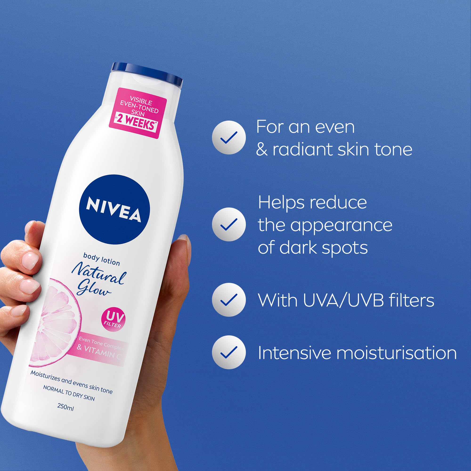 NIVEA Natural Fairness Body Lotion 250ml – Moisturising Body Lotion for a Naturally Fair Even Skin Tone, Nourishing 48h Hydration with Liquorice & Berry Extracts for All Skin Types, Daily Body Care