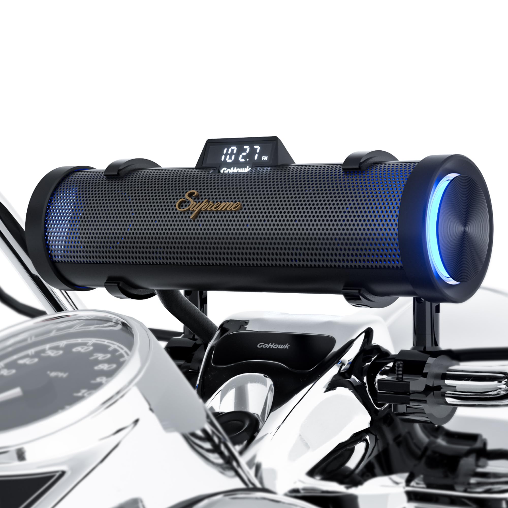 Photo 1 of GoHawk Bluetooth Motorcycle Speakers | 6-Speaker Waterproof Stereo System w/Built-in Amplifier | Aluminum Sound bar Music Player w/FM Radio, USB, LED | Great for Harley, ATV