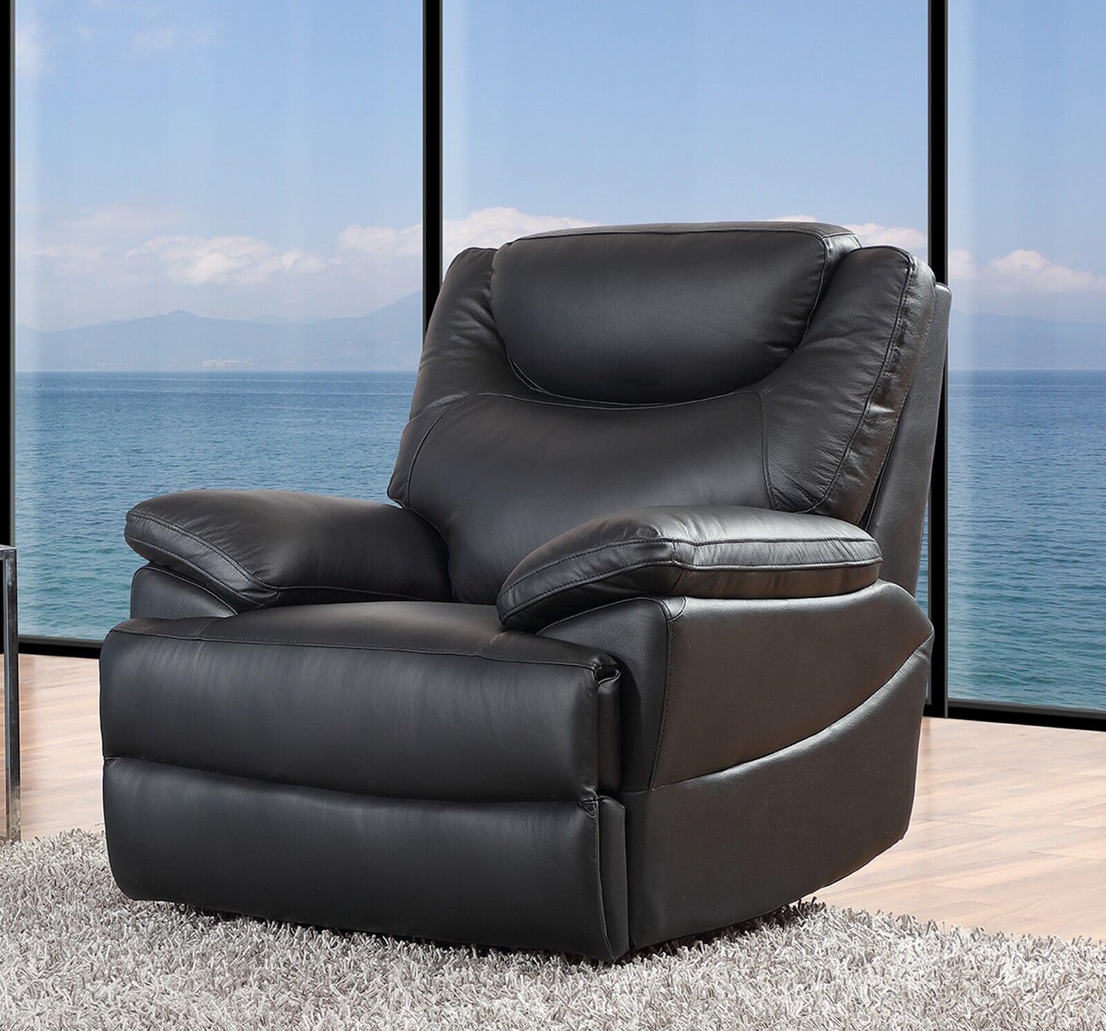 Mapo 3581 Relaxsessel elektrisch verstellbar | 1-Sitzer Fernsehsessel aus Comfort Leder | Ergonomischer Heimkino Sessel mit Kopf- & Fußstütze, Vollleder, bis 160 kg belastbar | Schwarz (Leder)