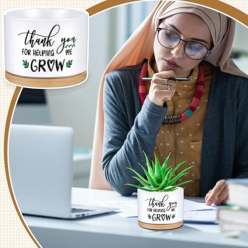 Miniatura 4 de Macetas de cerámica con bandeja de bambú, regalo de agradecimiento para profesores, regalo de agradecimiento para maestros, regalo de graduación