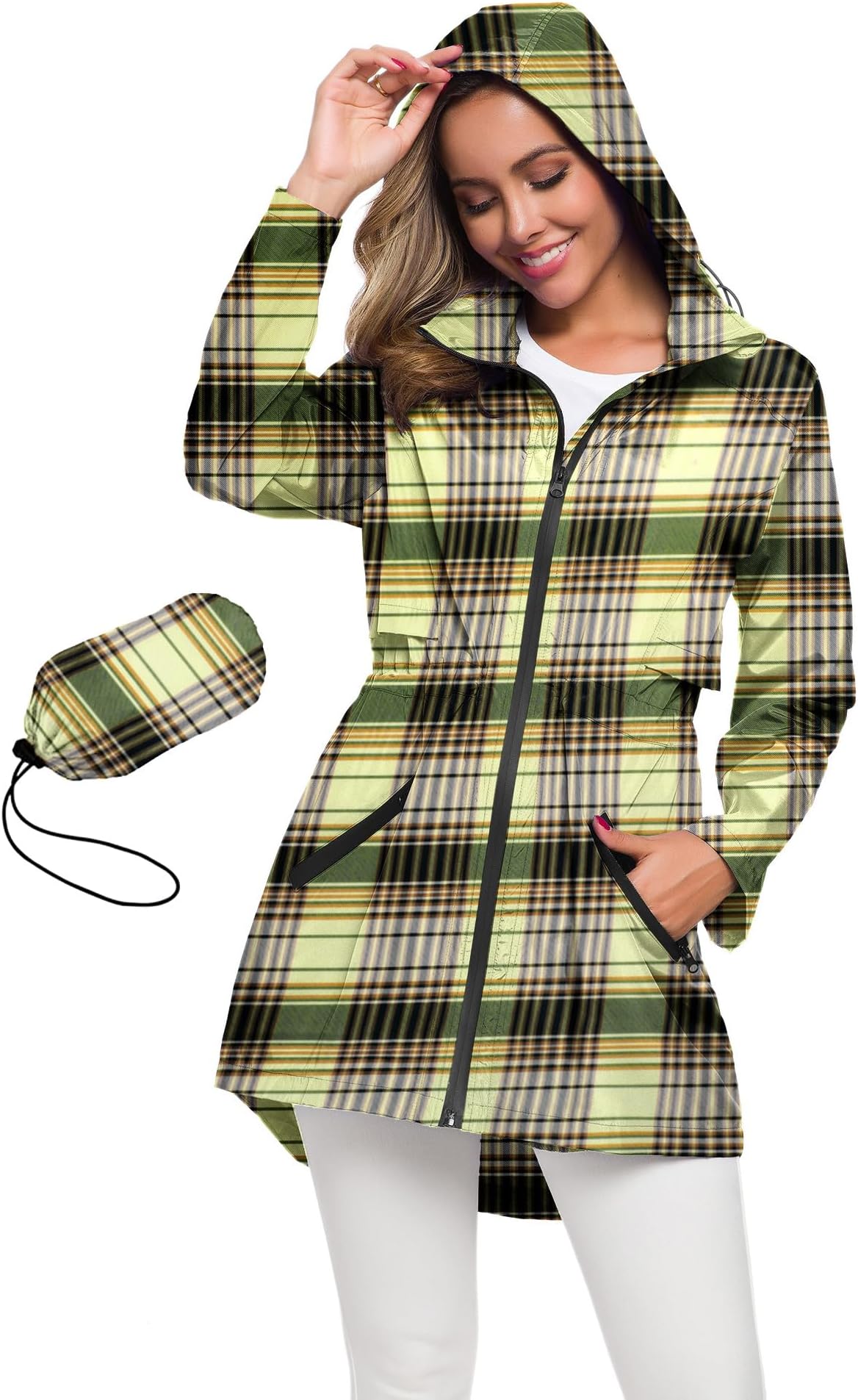 Avoogue Women's Long Raincoat with Hood Outdoor Lightweight Windbreaker Rain Jacket Waterproof