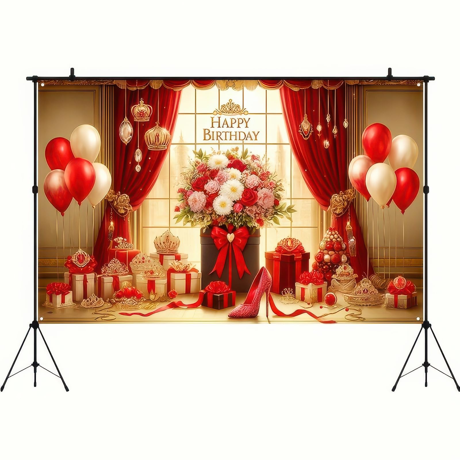 BlissYard Red Heel Polyester Birthday Banner 71x43 Inch Party Decor | Polyester, high heel curtain theme, Happy Birthday Backdrop Banner for cafes,
