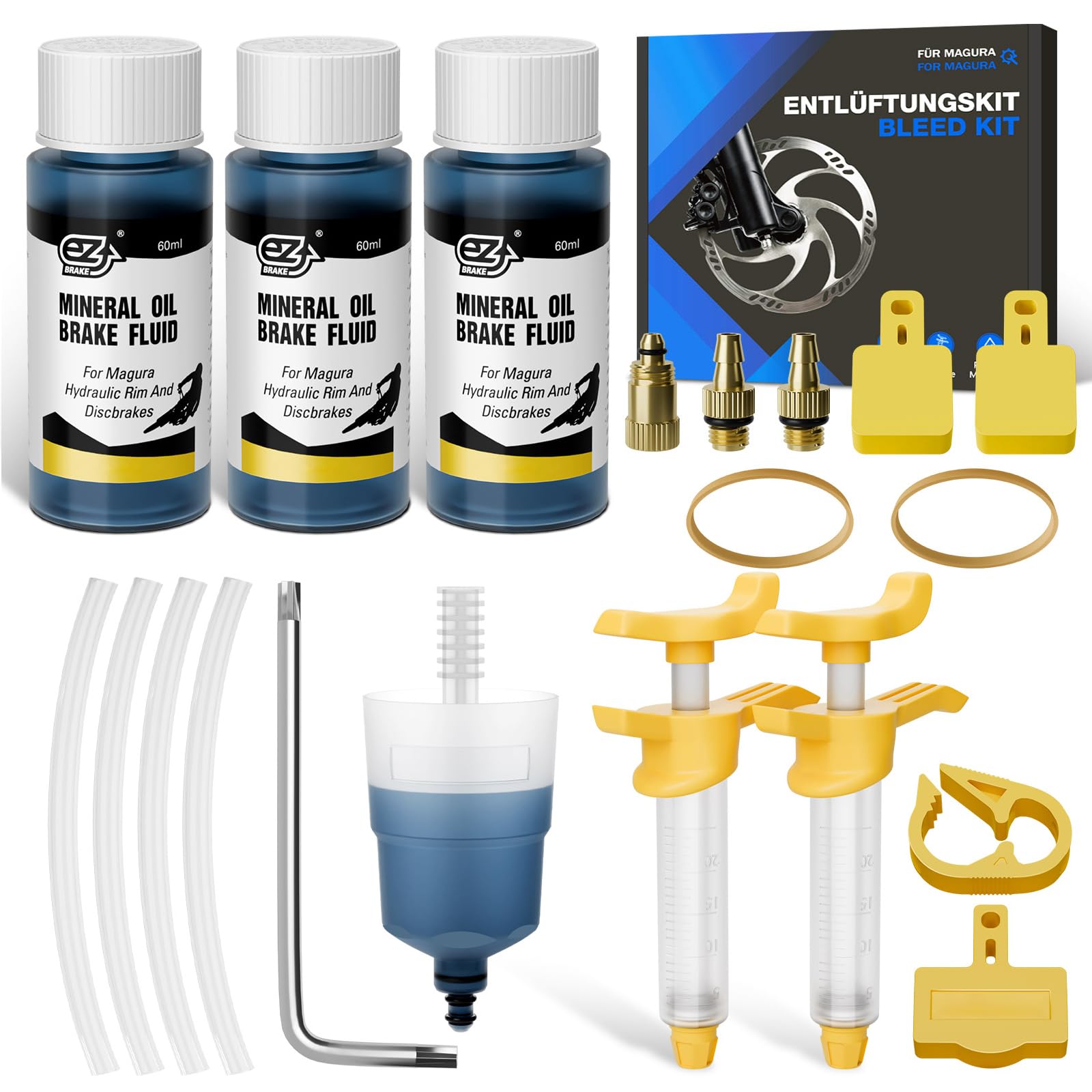 Entlüftungskit für MAGURA MT5 MT7 MT8 MT2 HS33 etc, Pro-Spritze 180ml Mineralöl für Hydraulische Scheibenbremsen Service Kit Fahrrad Bremsen Entlüftungsset inkl. Bleed Blood Bremsflüssigkeit