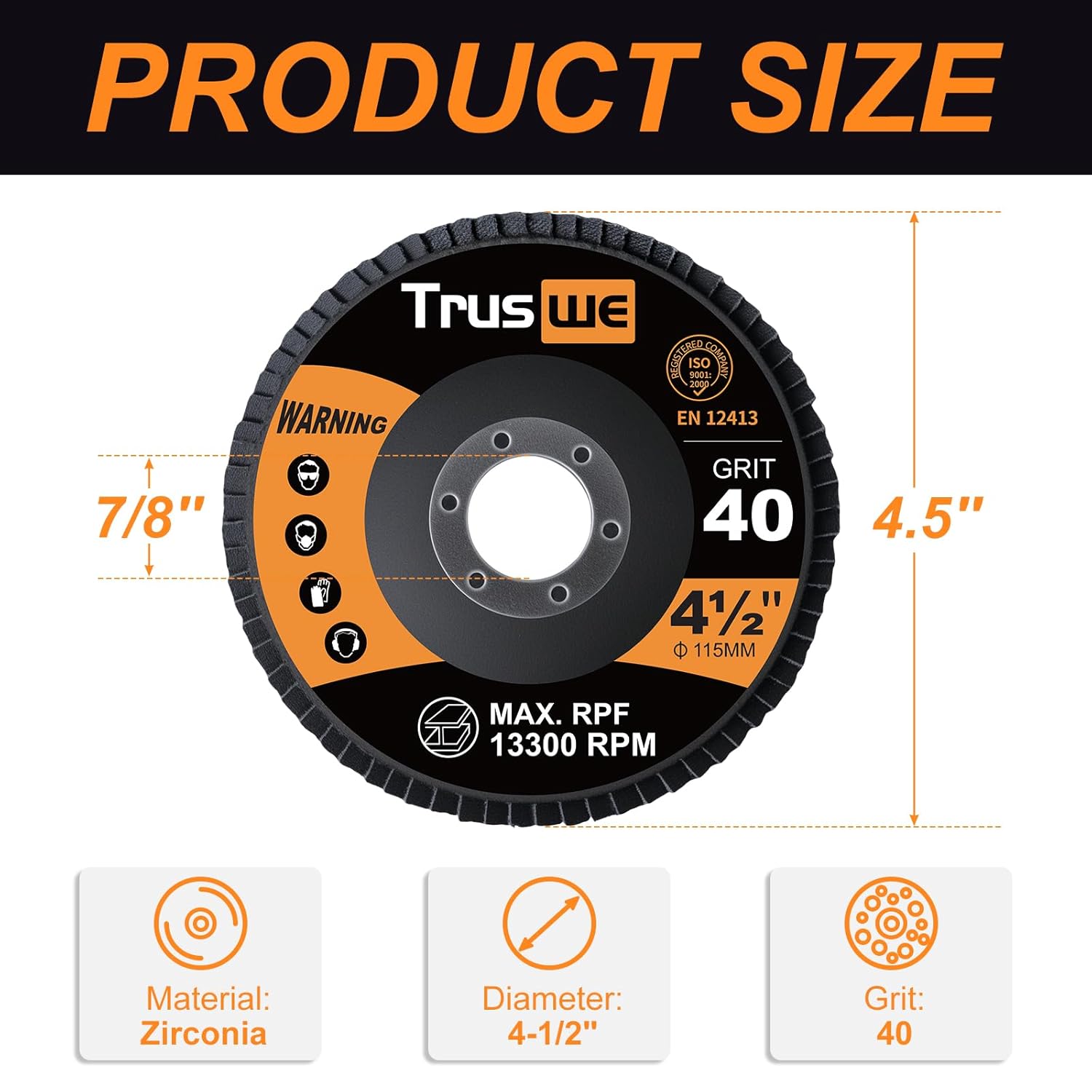 12 Pack 40 Grit Flap Discs 4 1/2 for Angle Grinder, Zirconia Type 29 Bevel Discs, 7/8 Inch Arbor Sanding Discs, Angle Grinder Attachments for Metal & Wood Surface Preparation