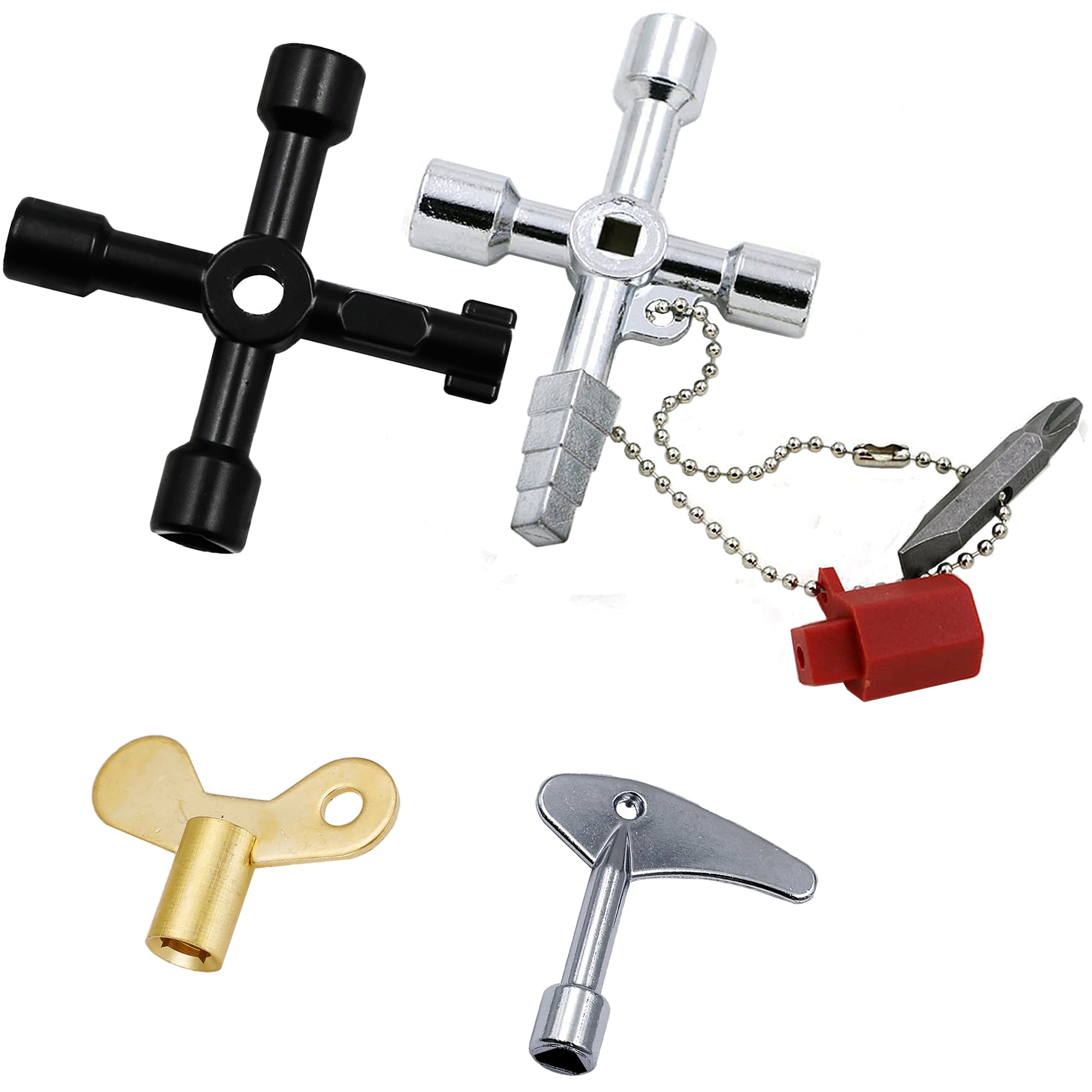 4 Pcs Utility Key Kit, Workshop Assortment Radiator Meter Box Keys, 4/7-Way Multi-Functional Utility Key Radiator Bleed Key Triangular Key For Water 783970400628