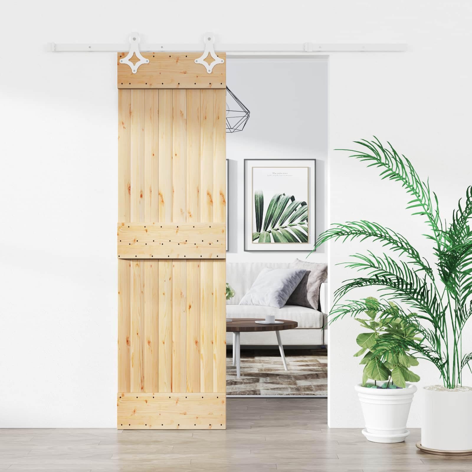 Puerta corredera de madera de pino y blanco, 70 x 210 cm